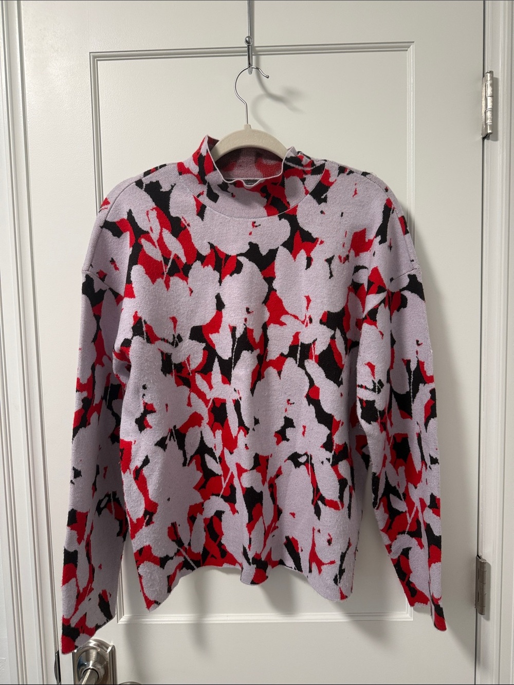 Anthropologie Lavender, Red & Black Abstract Cowl Sweater